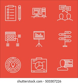 Set Of Project Management Icons On Innovation, Presentation And Reminder Topics. Editable Vector Illustration. Includes Discussion, Brainstorming And Task Vector Icons.