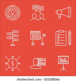 Set Of Project Management Icons On Presentation, Announcement And Personal Skills Topics. Editable Vector Illustration. Includes Advertising, Promotion And Statistics Vector Icons.