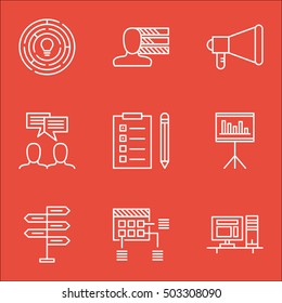 Set Of Project Management Icons On Personal Skills, Discussion And Presentation Topics. Editable Vector Illustration. Includes Advertising, Skills And Statistics Vector Icons.