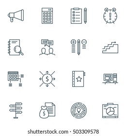 Set Of Project Management Icons On Money, Announcement And Opportunity Topics. Editable Vector Illustration. Includes Idea, Office And Discussion Vector Icons.
