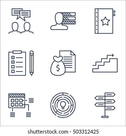 Set Of Project Management Icons On Schedule, Growth And Warranty Topics. Editable Vector Illustration. Includes Brainstorming, Chart And Discussion Vector Icons.