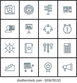 Set Of Project Management Icons On Computer, Board And Opportunity Topics. Editable Vector Illustration. Includes Budget, Time And Goal Vector Icons.