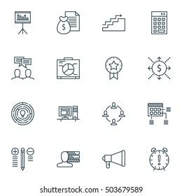 Set Of Project Management Icons On Presentation, Collaboration And Time Management Topics. Editable Vector Illustration. Includes Finance, Right And Report Vector Icons.
