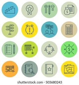 Set Of Project Management Icons On Time Management, Analysis And Discussion Topics. Editable Vector Illustration. Includes Time, Goal And Finance Vector Icons.