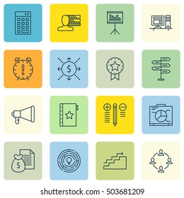 Set Of Project Management Icons On Presentation, Money And Growth Topics. Editable Vector Illustration. Includes Advertising, Quality And Time Vector Icons.