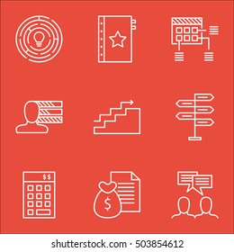 Set Of Project Management Icons On Discussion, Innovation And Report Topics. Editable Vector Illustration. Includes Money, Fork And Chart Vector Icons.