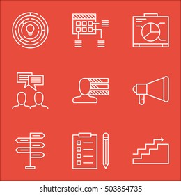 Set Of Project Management Icons On Innovation, Schedule And Announcement Topics. Editable Vector Illustration. Includes Personal, Discussion And Growth Vector Icons.
