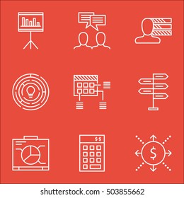 Set Of Project Management Icons On Investment, Presentation And Opportunity Topics. Editable Vector Illustration. Includes Cash, Discussion And Statistics Vector Icons.