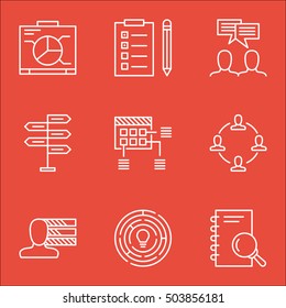Set Of Project Management Icons On Personal Skills, Collaboration And Discussion Topics. Editable Vector Illustration. Includes Skills, Analysis And Presentation Vector Icons.