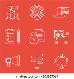 Set Of Project Management Icons On Collaboration, Announcement And Personal Skills Topics. Editable Vector Illustration. Includes List, Making And Discussion Vector Icons.