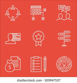 Set Of Project Management Icons On Collaboration, Present Badge And Schedule Topics. Editable Vector Illustration. Includes Brainstorming, Task And Revenue Vector Icons.