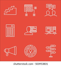 Set Of Project Management Icons On Discussion, Announcement And Growth Topics. Editable Vector Illustration. Includes Budget, Making And Workspace Vector Icons.