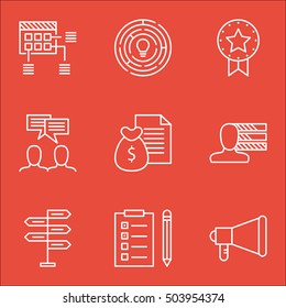 Set Of Project Management Icons On Present Badge, Opportunity And Discussion Topics. Editable Vector Illustration. Includes Reminder, Report And Revenue  Elements