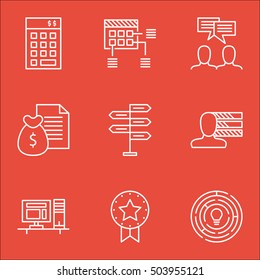 Set Of Project Management Icons On Report, Opportunity And Personal Skills Topics. Editable Vector Illustration. Includes Workspace, Win And Money  Elements