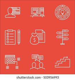 Set Of Project Management Icons On Opportunity, Discussion And Personal Skills Topics. Editable Vector Illustration. Includes Goal, Meeting And Plan Vector Icons.