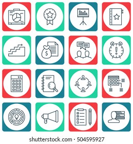 Set Of Project Management Icons On Reminder, Personal Skills And Growth Topics. Editable Vector Illustration. Includes Teamwork, Time And Investment Vector Icons.