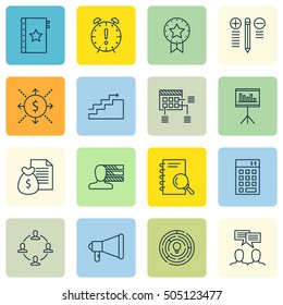 Set Of Project Management Icons On Announcement, Investment And Decision Making Topics. Editable Vector Illustration. Includes Personality, Idea And Growth  Elements