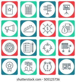 Set Of Project Management Icons On Computer, Growth And Investment Topics. Editable Vector Illustration. Includes Statistics, List And Advertising Vector Icons.