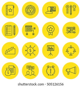 Set Of Project Management Icons On Innovation, Warranty And Collaboration Topics. Editable Vector Illustration. Includes Chart, Collaboration And Award Elements