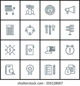 Set Of Project Management Icons On Report, Decision Making And Money Topics. Editable Vector Illustration. Includes Discussion, Plan And Badge Vector Icons.