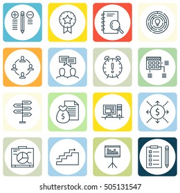 Set Of Project Management Icons On Schedule, Collaboration And Reminder Topics. Editable Vector Illustration. Includes Revenue, Date And Office Vector Icons.