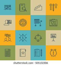 Set Of Project Management Icons On Personal Skills, Schedule And Growth Topics. Editable Vector Illustration. Includes Statistic, Office And Brainstorm Vector Icons.