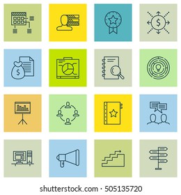 Set Of Project Management Icons On Schedule, Warranty And Computer Topics. Editable Vector Illustration. Includes Announcement, Plan And Decision Vector Icons.