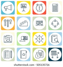 Set Of Project Management Icons On Growth, Computer And Time Management Topics. Editable Vector Illustration. Includes Quality, Cash And Advertising Vector Icons.