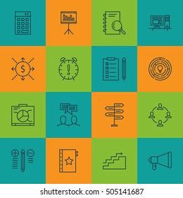 Set Of Project Management Icons On Growth, Announcement And Reminder Topics. Editable Vector Illustration. Includes Quality, Statistic And Discussion Vector Icons.