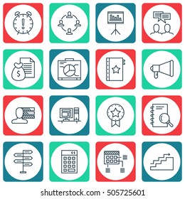 Set Of Project Management Icons On Warranty, Growth And Opportunity Topics. Editable Vector Illustration. Includes Notebook, Workspace And Deadline  Elements