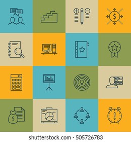 Set Of Project Management Icons On Computer, Time Management And Decision Making Topics. Editable Vector Illustration. Includes Award, Collaboration And Teamwork Vector Icons.