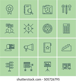 Set Of Project Management Icons On Present Badge, Analysis And Personal Skills Topics. Editable Vector Illustration. Includes Finance, Solution And Plan Vector Icons.