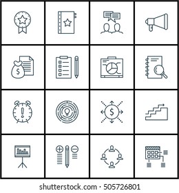 Set Of Project Management Icons On Announcement, Innovation And Report Topics. Editable Vector Illustration. Includes Reminder, Idea And Award Vector Icons.