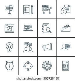 Set Of Project Management Icons On Present Badge, Opportunity And Discussion Topics. Editable Vector Illustration. Includes Money, Skills And Presentation Vector Icons.