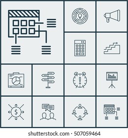 Set Of Project Management Icons On Discussion, Collaboration And Money Topics. Editable Vector Illustration. Includes Presentation, Brainstorm, Chart And More Vector Icons.