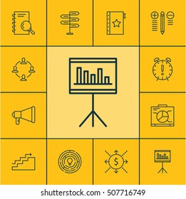 Set Of Project Management Icons On Money, Time Management And Presentation Topics. Editable Vector Illustration. Includes Chart, Teamwork, Fork And More Vector Icons.