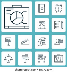 Set Of Project Management Icons On Board, Report And Warranty Topics. Editable Vector Illustration. Includes Meeting, Statistics, Date And More 
