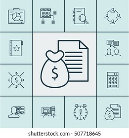 Set Of Project Management Icons On Analysis, Discussion And Board Topics. Editable Vector Illustration. Includes Office, Computer, Money And More