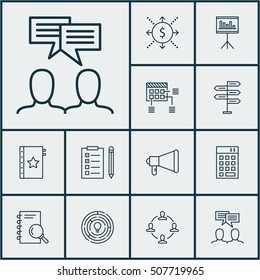 Set Of Project Management Icons On Reminder, Announcement And Opportunity Topics. Editable Vector Illustration. Includes Team, Quality, Schedule And More