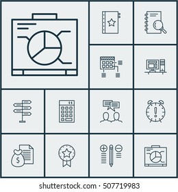 Set Of Project Management Icons On Time Management, Present Badge And Decision Making Topics. Editable Vector Illustration. Includes Deadline, Revenue, Finance And More 