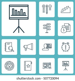 Set Of Project Management Icons On Opportunity, Decision Making And Presentation Topics. Editable Vector Illustration. Includes Warranty, Computer, Chart And More