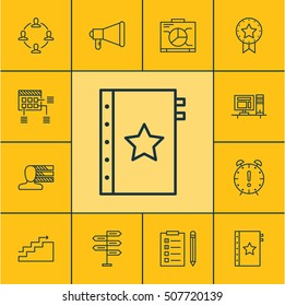 Set Of Project Management Icons On Present Badge, Announcement And Growth Topics. Editable Vector Illustration. Includes Growth, Office, Fork And More 