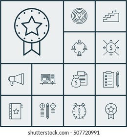 Set Of Project Management Icons On Innovation, Warranty And Report Topics. Editable Vector Illustration. Includes Collaboration, Goal, Right And More 