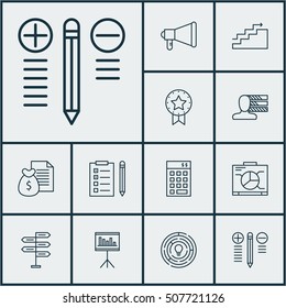 Set Of Project Management Icons On Present Badge, Presentation And Investment Topics. Editable Vector Illustration. Includes Dashboard, Money, Reminder And More