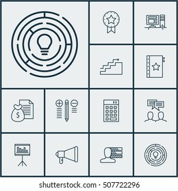 Set Of Project Management Icons On Personal Skills, Growth And Innovation Topics. Editable Vector Illustration. Includes Office, Chart, Money And More