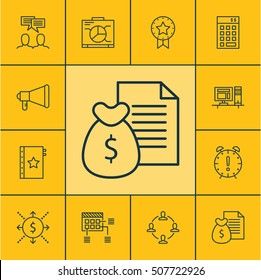 Set Of Project Management Icons On Announcement, Discussion And Board Topics. Editable Vector Illustration. Includes Plan, Investment, Dashboard And More 