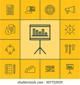 Set Of Project Management Icons On Announcement, Innovation And Reminder Topics. Editable Vector Illustration. Includes Revenue, Brainstorm, Team And More 