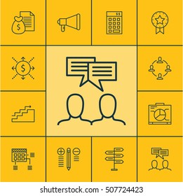 Set Of Project Management Icons On Discussion, Opportunity And Present Badge Topics. Editable Vector Illustration. Includes Schedule, Project, Money And More Vector Icons.
