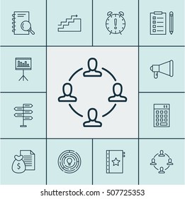 Set Of Project Management Icons On Investment, Presentation And Opportunity Topics. Editable Vector Illustration. Includes Notebook, Report, Date And More