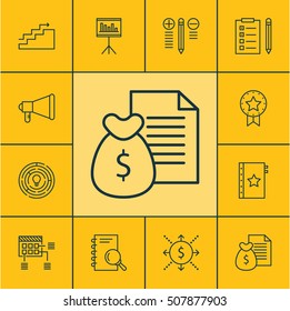 Set Of Project Management Icons On Report, Growth And Money Topics. Editable Vector Illustration. Includes Chart, Cash, Reminder And More Vector Icons.